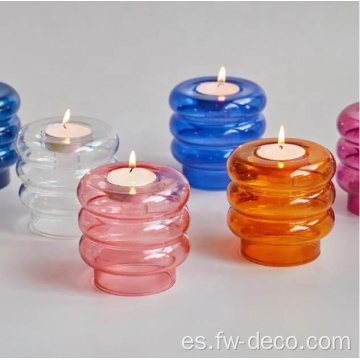 Candeladores de azul de vidrio de color transparente personalizado